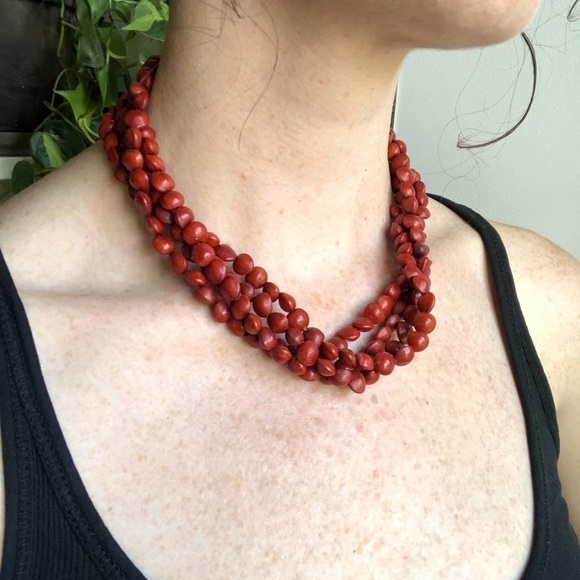 𝅺Four Strand, Red Seed Beaded Necklace - Picture 7 of 7